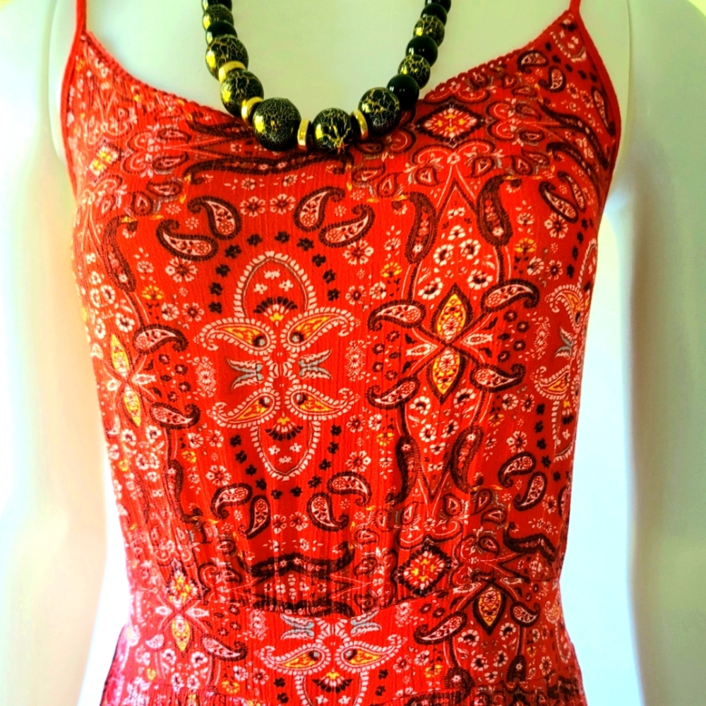 No Boundaries Red Paisley Boho Romper/Jumpsuit